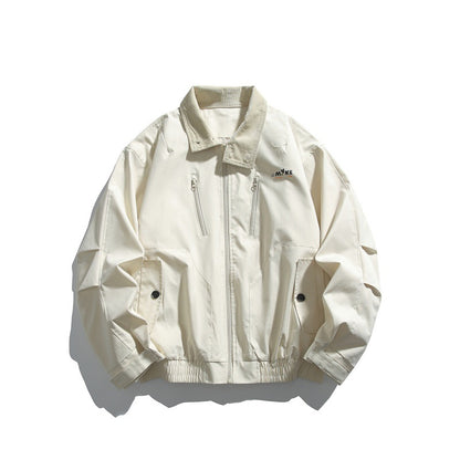 Simple Print Multi-Pocket Loose Casual Work Jacket for Men