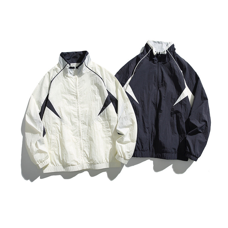 Patch Label Hooded Stand Collar Unisex Jacket