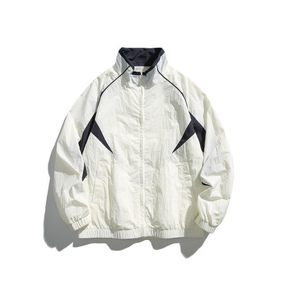 Patch Label Hooded Stand Collar Unisex Jacket