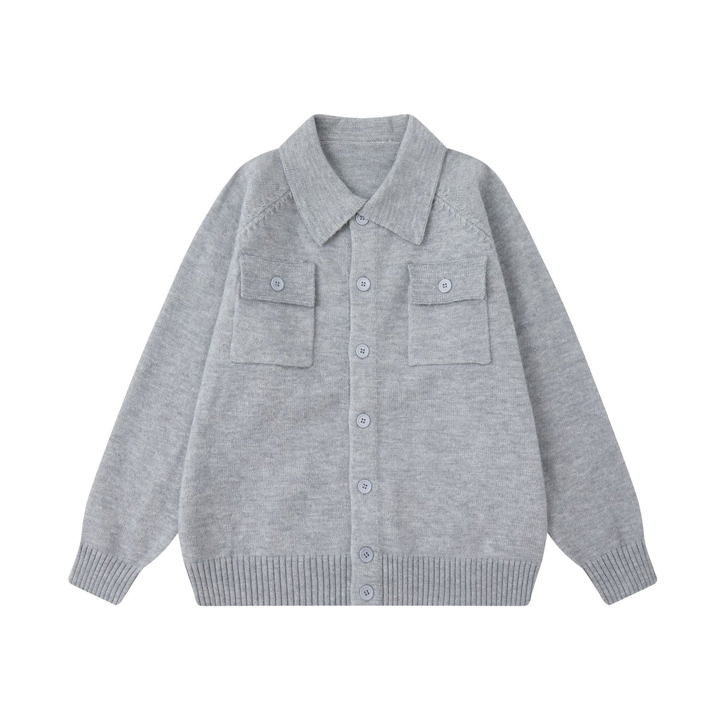 Soft Knit Sweater with Turn-Down Collar Unisex Casual Loose Fit Solid Color Knitted Cardigan