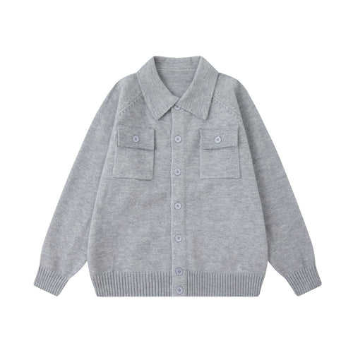 Soft Knit Sweater with Turn-Down Collar Unisex Casual Loose Fit Solid Color Knitted Cardigan