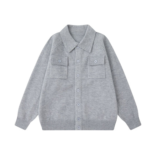 Soft Knit Sweater with Turn-Down Collar Unisex Casual Loose Fit Solid Color Knitted Cardigan