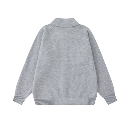 Soft Knit Sweater with Turn-Down Collar Unisex Casual Loose Fit Solid Color Knitted Cardigan