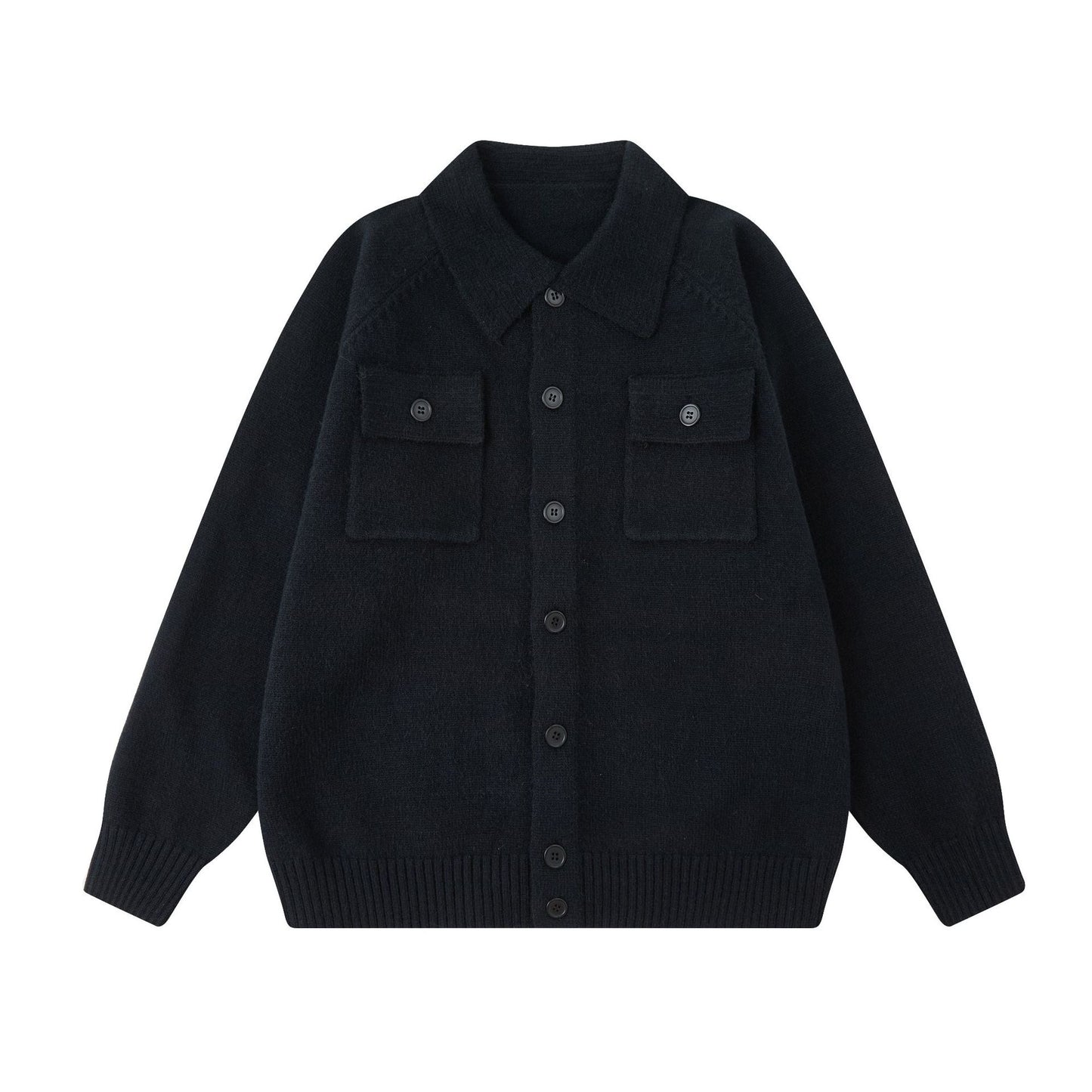 Soft Knit Sweater with Turn-Down Collar Unisex Casual Loose Fit Solid Color Knitted Cardigan