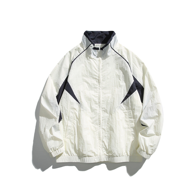 Patch Label Hooded Stand Collar Unisex Jacket