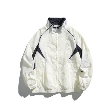 Patch Label Hooded Stand Collar Unisex Jacket