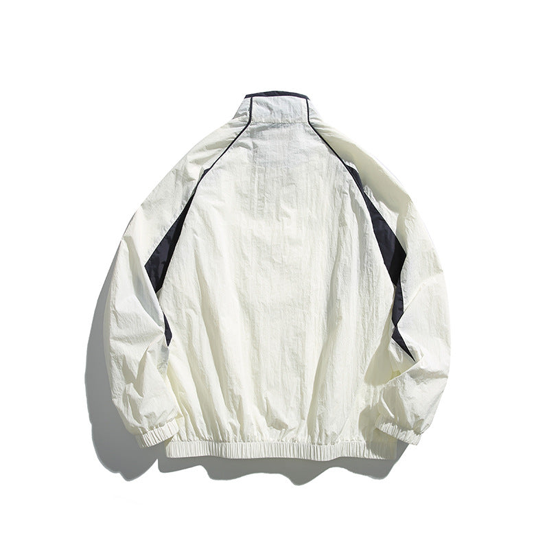 Patch Label Hooded Stand Collar Unisex Jacket