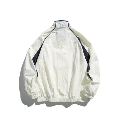 Patch Label Hooded Stand Collar Unisex Jacket