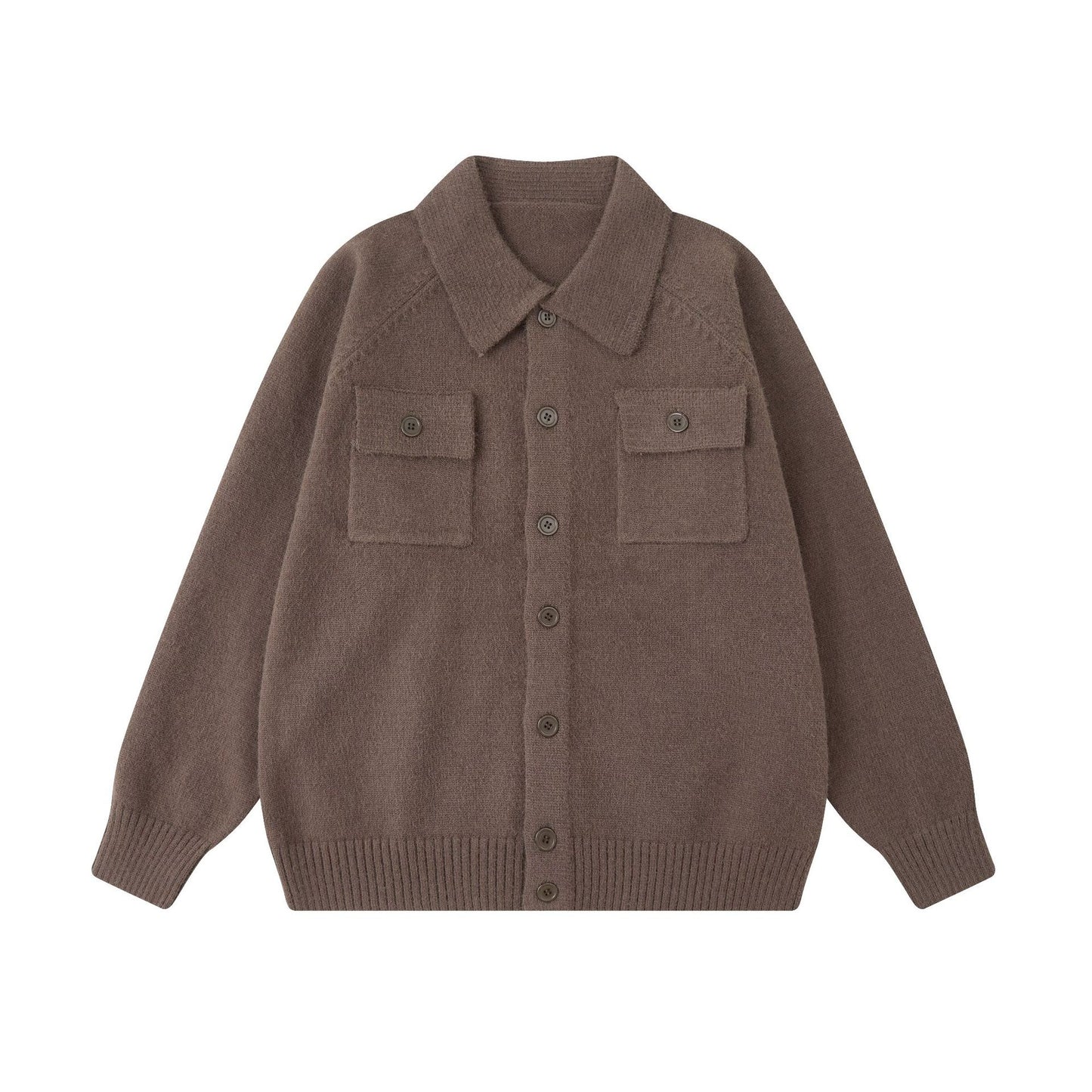 Soft Knit Sweater with Turn-Down Collar Unisex Casual Loose Fit Solid Color Knitted Cardigan