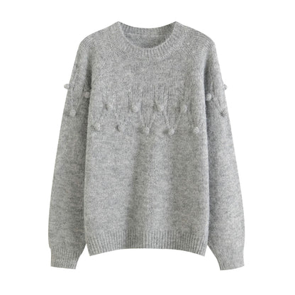 Loose casual round neck long sleeved ball sweater