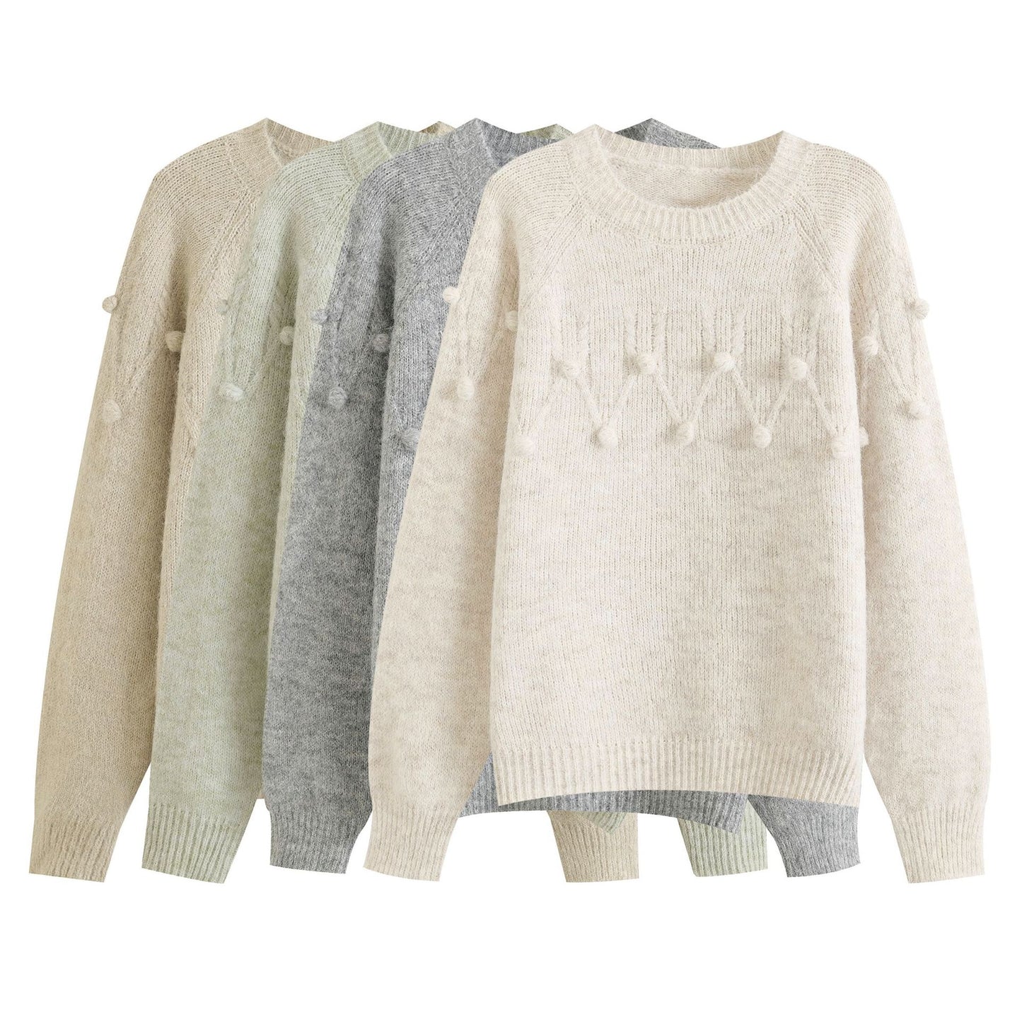 Loose casual round neck long sleeved ball sweater