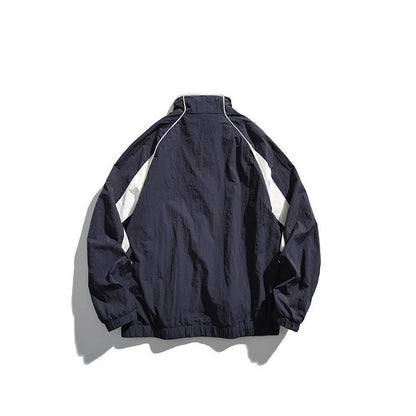 Patch Label Hooded Stand Collar Unisex Jacket
