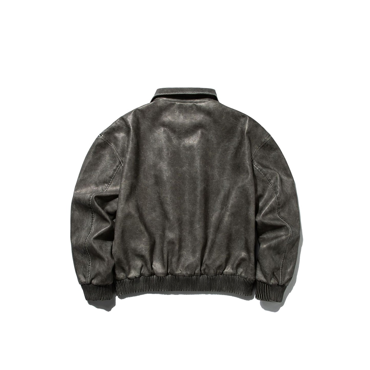 Distressed Loose Casual Turn-down Collar Motorcycle PU Leather Jacket