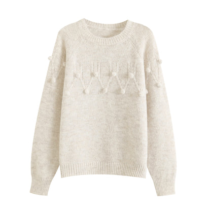 Loose casual round neck long sleeved ball sweater