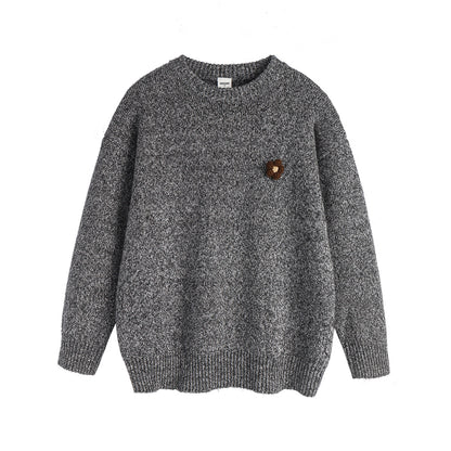 Floral Brooch Design Casual Loose Unisex Crewneck Sweater