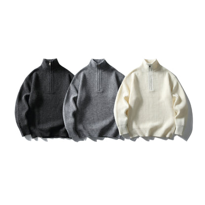 Half-Zip Stand-Up Collar Knit Sweater