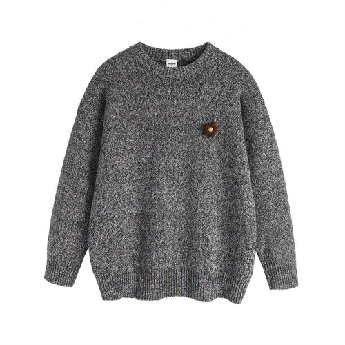 Floral Brooch Design Casual Loose Unisex Crewneck Sweater