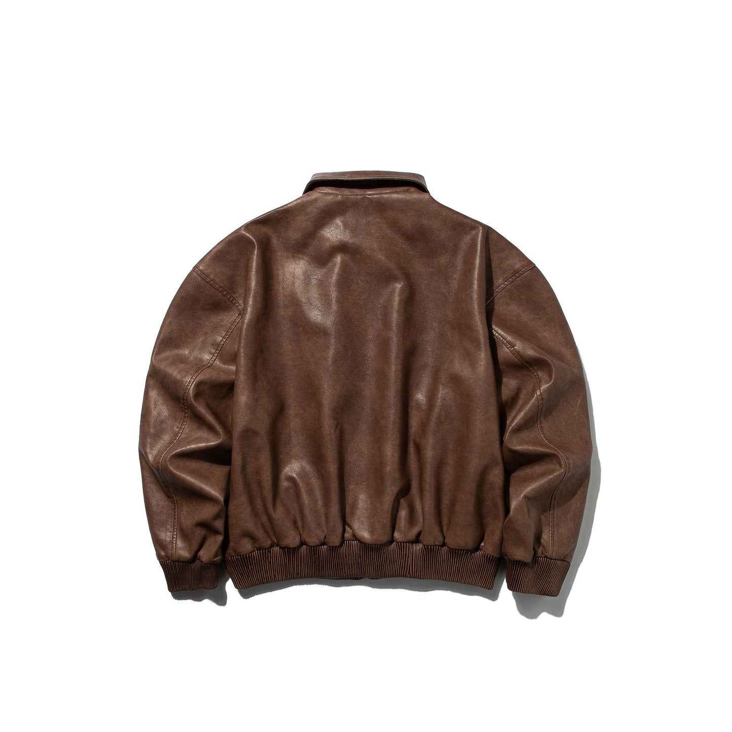 Distressed Loose Casual Turn-down Collar Motorcycle PU Leather Jacket