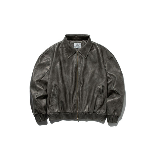 Distressed Loose Casual Turn-down Collar Motorcycle PU Leather Jacket